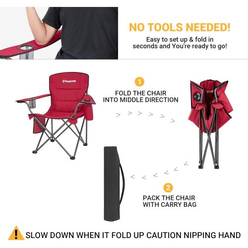  KingCamp Padded Heavy Duty Oversized Folding Camping Chairs Steel Frame with Cooler Bag Cup Holder Supports 300 LBS