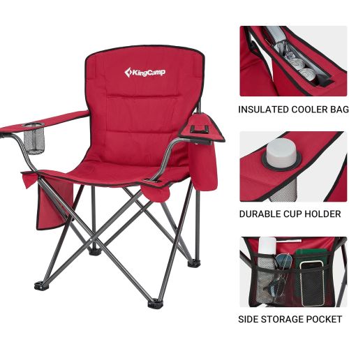  KingCamp Padded Heavy Duty Oversized Folding Camping Chairs Steel Frame with Cooler Bag Cup Holder Supports 300 LBS