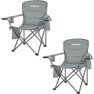 KingCamp 2 Pack Oversized Camping Folding Chair Padded Arm Chair Outdoor Lawn Chairs Heavy Duty Steel Frame High Back with Cooler Bag Cup Holder Supports 300 LBS (Grey)