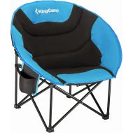 KingCamp Camping Chair Oversized Padded Moon Round Saucer Chairs Camping Folding Chair with Cup Holder,Storage Bag,Carry Bag for Camping, Hiking Fishing Sports Balck&Royablue Campi