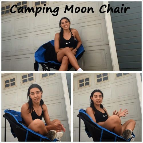  KingCamp Camping Chair Oversized Padded Moon Round Saucer Chairs Camping Folding Chair with Cup Holder,Storage Bag,Carry Bag for Camping, Hiking Fishing Sports Balck&Royablue Campi