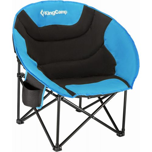  KingCamp Camping Chair Oversized Padded Moon Round Saucer Chairs Camping Folding Chair with Cup Holder,Storage Bag,Carry Bag for Camping, Hiking Fishing Sports Balck&Royablue Campi