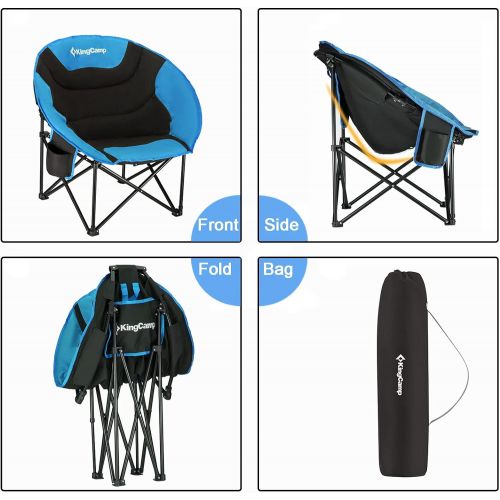  KingCamp Camping Chair Oversized Padded Moon Round Saucer Chairs Camping Folding Chair with Cup Holder,Storage Bag,Carry Bag for Camping, Hiking Fishing Sports Balck&Royablue Campi