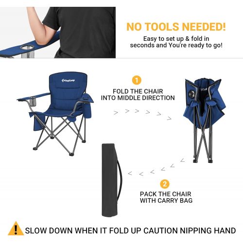  KingCamp Padded Heavy Duty Oversized Folding Camping Chairs Steel Frame with Cooler Bag Cup Holder Supports 300 LBS