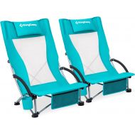KingCamp Beach Chair 2 Pack High Back Lightweight Folding Backpack Chair with Cup Holder Pocket Pillow Bag for Outdoor Camping Sand Concert Lawn Festival Sports, Cyan