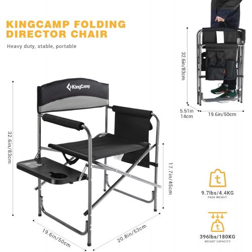  KingCamp Heavy Duty Director Side Table, Portable Folding Chair with Cup Holder and Storage Pocket for Outdoor, Camp, Patio, Lawn, Garden, Beach, Trip, Sports, Fishing, ONE Size, B