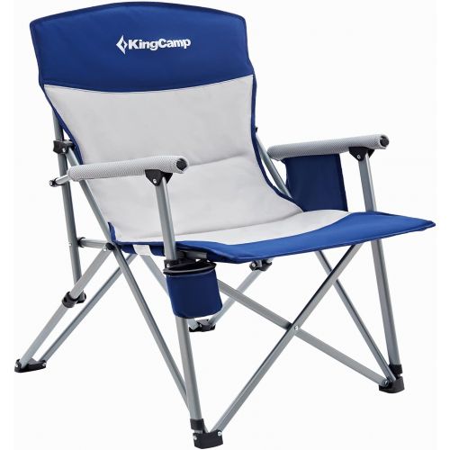  KingCamp Outdoor Folding Camping Chair Padded Backrest Lawn Chairs Heavy Duty Portable Chairs for Adults with Cup Holder, Large Pocket, Supports 300 lbs (Blue)