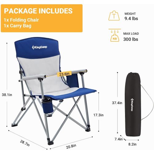  KingCamp Outdoor Folding Camping Chair Padded Backrest Lawn Chairs Heavy Duty Portable Chairs for Adults with Cup Holder, Large Pocket, Supports 300 lbs (Blue)