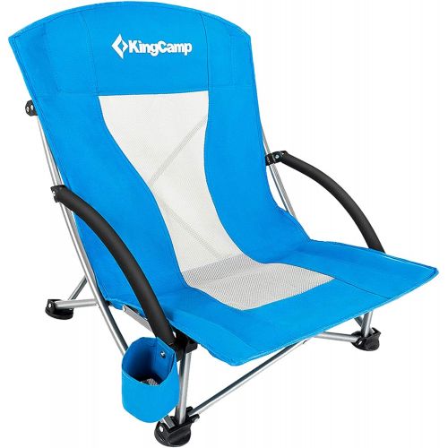  KingCamp Low Seat Beach Chair, Outdoor Camping Folding Chair with Cup Holder