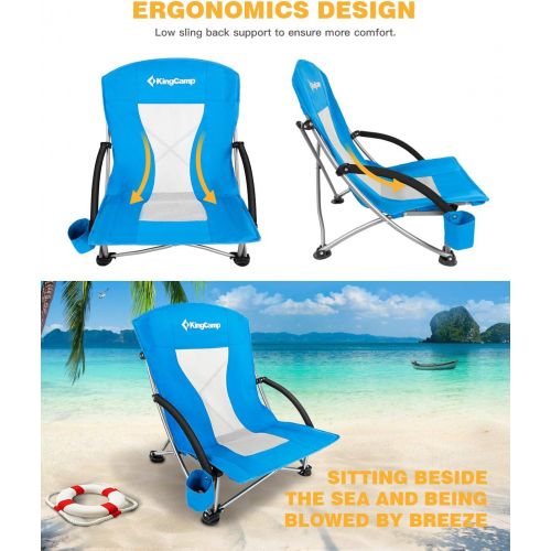  KingCamp Low Seat Beach Chair, Outdoor Camping Folding Chair with Cup Holder