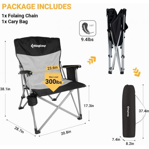  KingCamp Folding Chair for Camping, Padded Camping Chair for Adults with Cup Holder & Side Pocket, Portable Office Chair & Desk Chair, Supports 350 LBS for Outdoor Indoor