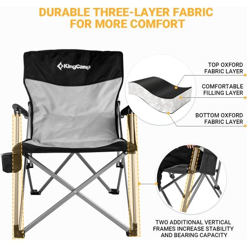 KingCamp Folding Chair for Camping, Padded Camping Chair for Adults with Cup Holder & Side Pocket, Portable Office Chair & Desk Chair, Supports 350 LBS for Outdoor Indoor