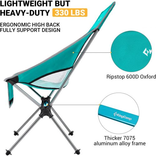  KingCamp Lightweight High Back Camping Chair Compact Folding Chair Ultralight Backpacking Chairs with Headrest & Side Pocket & Carry Bag, Heavy Duty 330lbs for Camping, Traveling,