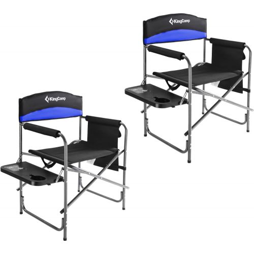  KingCamp Heavy Duty Director Chair with Side Table, Portable Folding Camping Chair with Cup Holder and Storage Pocket for Outdoor, Camp, Patio, Lawn, Garden, Beach, Trip, Sports, F
