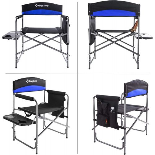  KingCamp Heavy Duty Director Chair with Side Table, Portable Folding Camping Chair with Cup Holder and Storage Pocket for Outdoor, Camp, Patio, Lawn, Garden, Beach, Trip, Sports, F