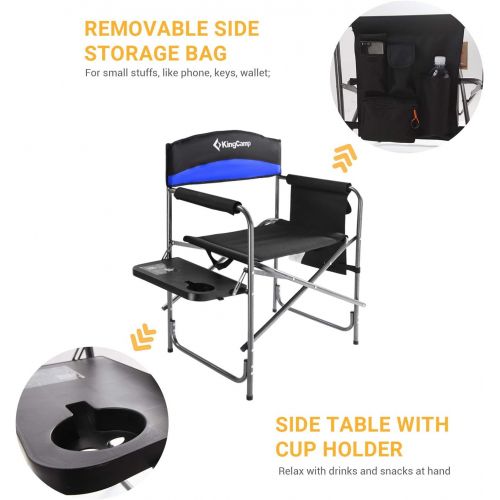  KingCamp Heavy Duty Director Chair with Side Table, Portable Folding Camping Chair with Cup Holder and Storage Pocket for Outdoor, Camp, Patio, Lawn, Garden, Beach, Trip, Sports, F