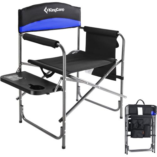  KingCamp Heavy Duty Director Chair with Side Table, Portable Folding Camping Chair with Cup Holder and Storage Pocket for Outdoor, Camp, Patio, Lawn, Garden, Beach, Trip, Sports, F