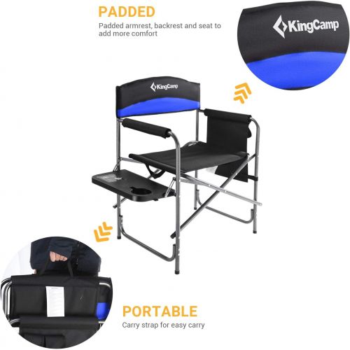  KingCamp Heavy Duty Director Chair with Side Table, Portable Folding Camping Chair with Cup Holder and Storage Pocket for Outdoor, Camp, Patio, Lawn, Garden, Beach, Trip, Sports, F