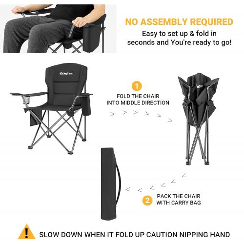  KingCamp Folding Portable Camping Oversized Padded Quad Arm Chair with Cooler Bag, Cup Holder and Side Pocket Heavy Duty Supports 300 lbs for Outdoor, Lawn, Fishing, Sports, one Si