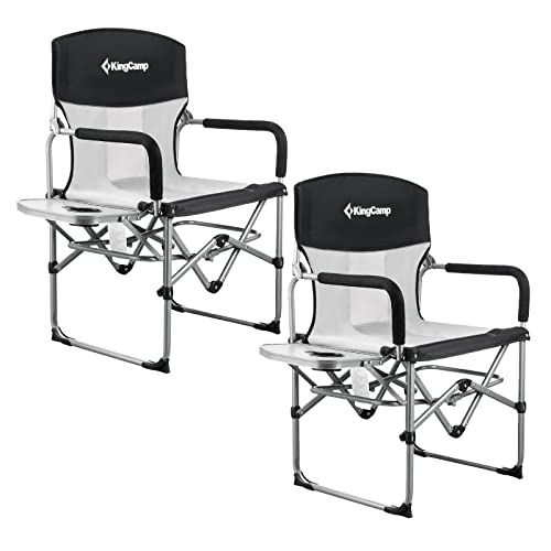  KingCamp Folding Chair for Portable Camping, Lightweight Directors Chair Set of 2, Makeup Artist Chair with Side Table Cup Holder, Supports 300 LBS for Outdoor, Camp, Patio, Lawn,