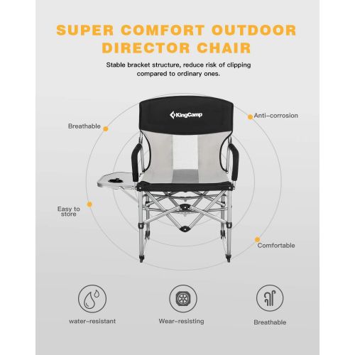  KingCamp Folding Chair for Portable Camping, Lightweight Directors Chair Set of 2, Makeup Artist Chair with Side Table Cup Holder, Supports 300 LBS for Outdoor, Camp, Patio, Lawn,