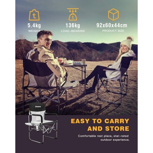  KingCamp Folding Chair for Portable Camping, Lightweight Directors Chair Set of 2, Makeup Artist Chair with Side Table Cup Holder, Supports 300 LBS for Outdoor, Camp, Patio, Lawn,