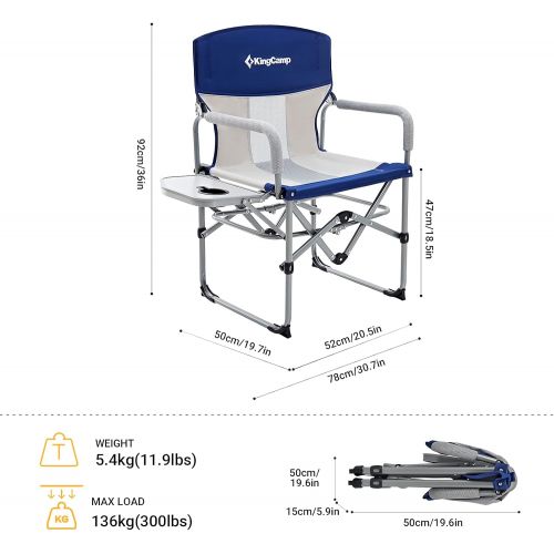  KingCamp Tall Directors Chair Heavy Duty Bar Height Folding Makeup Chair Padded Seat with Side Table