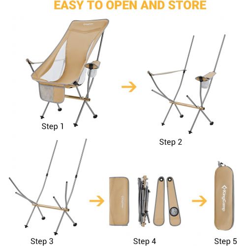  KingCamp Lightweight High Back Camping Chairs Compact Folding Chair Ultralight Backpacking Chair with Armrest & Side Pocket & Carry Bag, Heavy Duty Supports 265 lbs, Weighs Only 3.