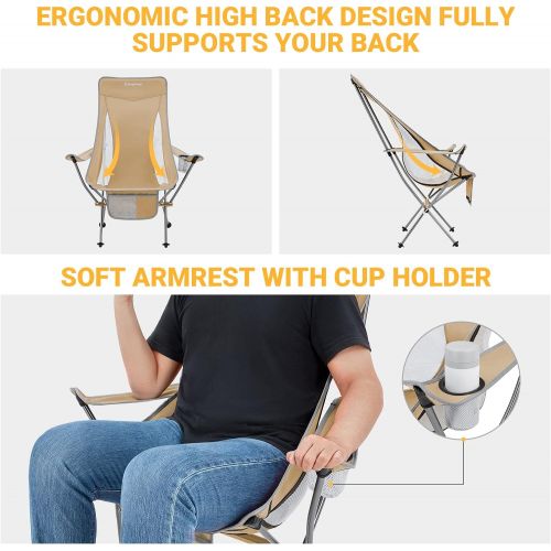  KingCamp Lightweight High Back Camping Chairs Compact Folding Chair Ultralight Backpacking Chair with Armrest & Side Pocket & Carry Bag, Heavy Duty Supports 265 lbs, Weighs Only 3.