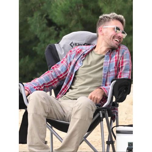  KingCamp Camping Chair Lawn Chair Folding Camping Chair for Adults Folding Camp Chair with Lumbar Support+Adjustable Armrest+Cooler Bag Cup Holder,Side+Head Pocket,for Picnic, Camp