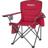 KingCamp Oversized Heavy Duty Outdoor Camping Folding Chair, Ultralight Collapsible Padded Arm Chair with Cooler, Cup Holder, Side Pocket, Supports 300 lbs,Red