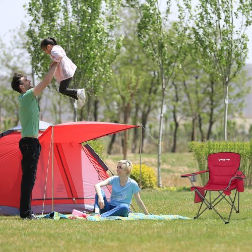  KingCamp Oversized Heavy Duty Outdoor Camping Folding Chair, Ultralight Collapsible Padded Arm Chair with Cooler, Cup Holder, Side Pocket, Supports 300 lbs,Red