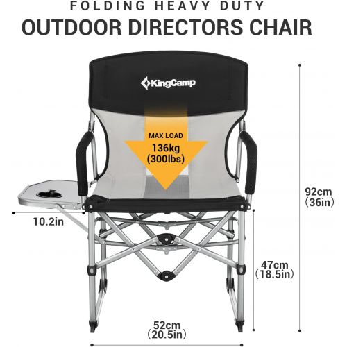 KingCamp Heavy Duty Camping Directors Folding Oversized Portable Chairs with Side Table Mesh Back for Outdoor Tailgating Sports Backpacking Fishing Beach Trip Picnic Lawn, One Size