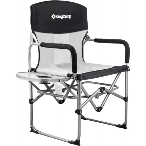  KingCamp Heavy Duty Camping Directors Folding Oversized Portable Chairs with Side Table Mesh Back for Outdoor Tailgating Sports Backpacking Fishing Beach Trip Picnic Lawn, One Size