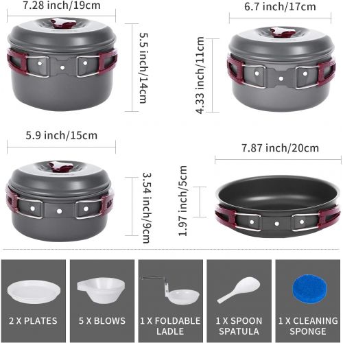  KingCamp 17/15 PCS Hard-Anodized Aluminum Camping cookware Set Camping Pots and Pans Set Lightweight Compact Camp Cooking Set Mess kit for Camping Backpacking Hiking Trekking Picni