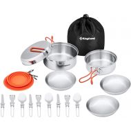 KingCamp Camping Cookware Mess Kit, 25pcs Backpacking Gear Cooking Equipment, Lightweight Pots and Pans with Folding Knife and Fork Set for 3-4 Person