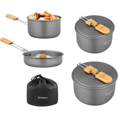  KingCamp 7/9/18Pcs Camping Cookware Mess Kit Camping Cooking Set Non-Stick Hard-Anodized Aluminum Camping Gear Camping Pots and Pans Set with Tableware for Outdoor Backpacking Hiki