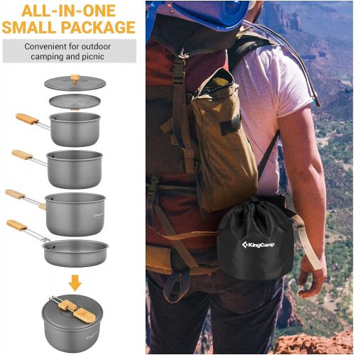  KingCamp 7/9/18Pcs Camping Cookware Mess Kit Camping Cooking Set Non-Stick Hard-Anodized Aluminum Camping Gear Camping Pots and Pans Set with Tableware for Outdoor Backpacking Hiki