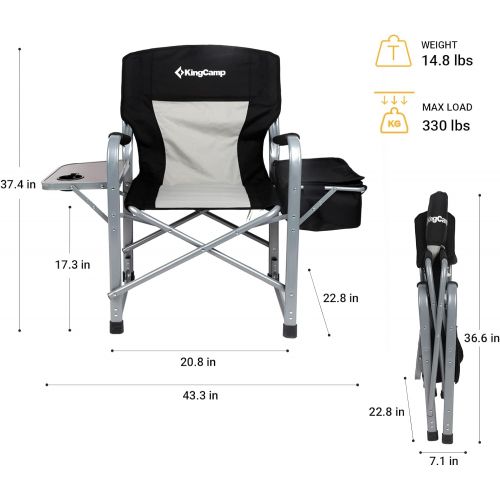  Kingcamp Camping Chairs for Adults Oversized Padded Folding Director Chair with Side Table and Cooler Bag Camping Chairs for Heavy People Support Up to 330 lbs