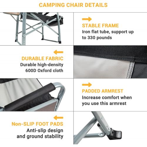  Kingcamp Camping Chairs for Adults Oversized Padded Folding Director Chair with Side Table and Cooler Bag Camping Chairs for Heavy People Support Up to 330 lbs