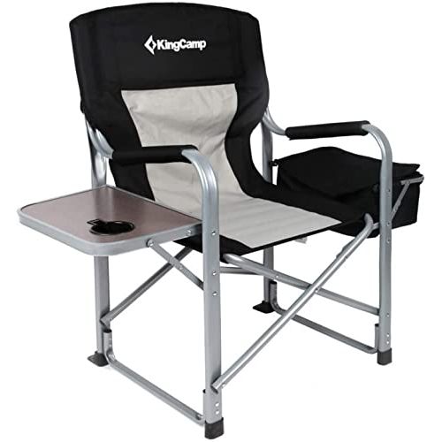  KingCamp Outdoor Folding Directors Chair Lightweight Camping Chairs for Adults Heavy Duty Folding Chair with Side Table Cooler Bag Oversized Padded Camp Chair Support Up to 330 lbs