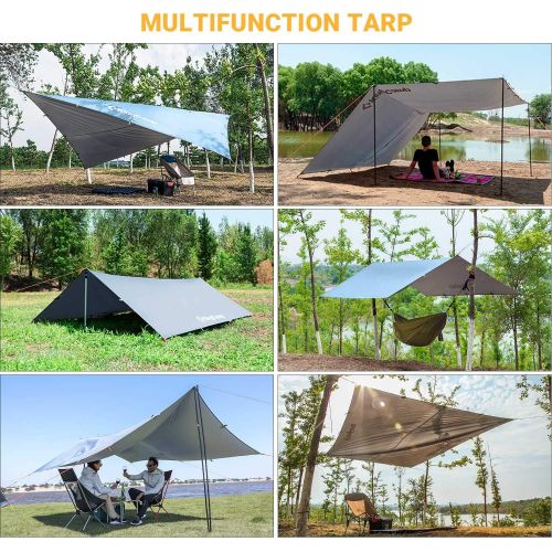  KingCamp Camping Tarp 10ft/13ft Oversize Tarp for Camping Lightweight Tearproof Hammock Rain Fly Waterproof Tarp with Silver Coating UPF50+ UV Protection for Backpacking Hiking Tra