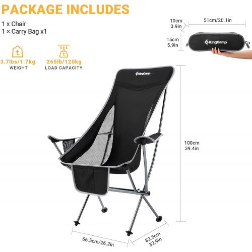  KingCamp Camping Chairs Highback Outdoor Hiking Folding Camp Chair Lightweight Outside, Black