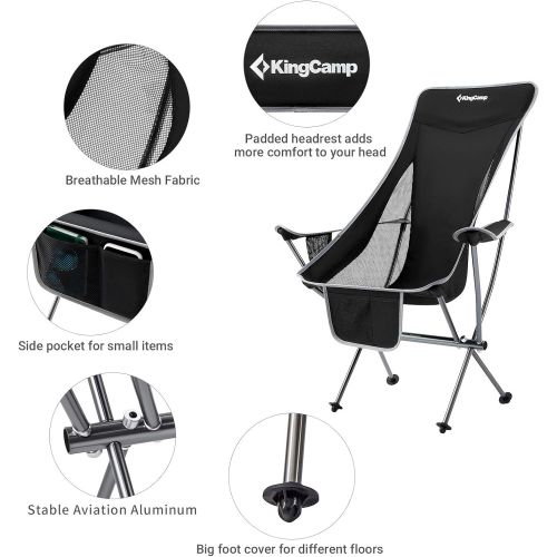  KingCamp Camping Chairs Highback Outdoor Hiking Folding Camp Chair Lightweight Outside, Black