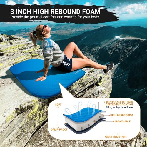 KingCamp Self Inflating Sleeping Pad for Camping Insulated Double Single Camping Air Mattress Comfortable Warm Sleeping Pads for Tent Cot Traveling and Hiking, Multicolor
