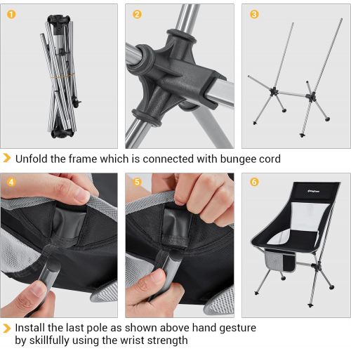 KingCamp Lightweight High Back Camping Chair Compact Folding Chair Ultralight Backpacking Chairs with Headrest & Side Pocket & Carry Bag, Heavy Duty 330lbs for Camping, Traveling,