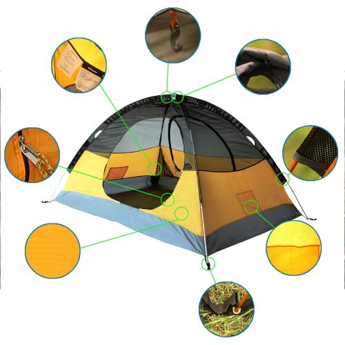  KingCamp Camping Backpacking Tent 2-3 Person 2-in-1 Portable Durable Waterproof Roomy Outdoor Tent for Hiking Outdoor Mountain Travel Music Festivals with Two Doors Easy Setup, 3 S