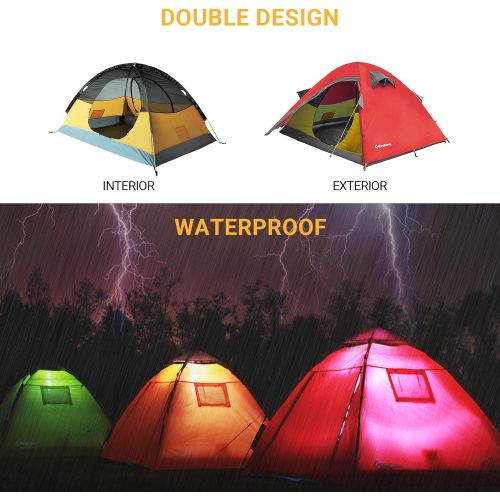  KingCamp Camping Backpacking Tent 2-3 Person 2-in-1 Portable Durable Waterproof Roomy Outdoor Tent for Hiking Outdoor Mountain Travel Music Festivals with Two Doors Easy Setup, 3 S