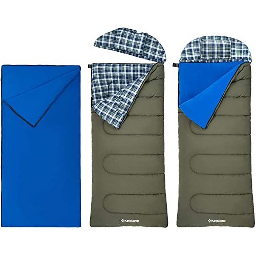  KingCamp Oversize 3-in-1 Adult All Season Sleeping Bag with Removable Cotton Flannel Liner and Pillow, for Warm & Cold Weather