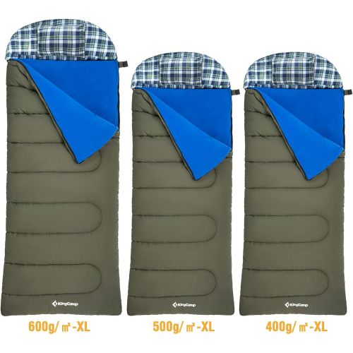  KingCamp Oversize 3-in-1 Adult All Season Sleeping Bag with Removable Cotton Flannel Liner and Pillow, for Warm & Cold Weather